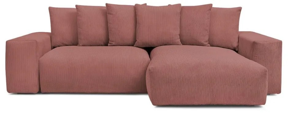 Colțar roz extensibil/cu spațiu de depozitare cu tapițerie din catifea reiată Voltaire – Bobochic Paris