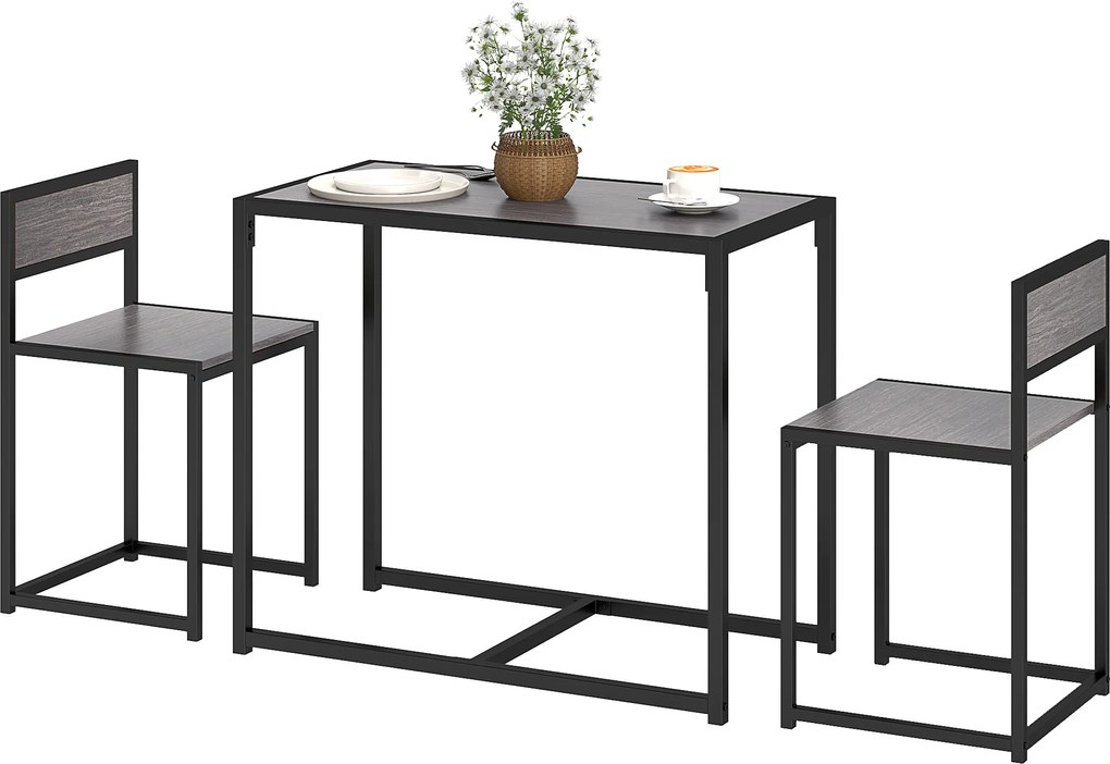 HOMCOM Set bar 3 piese, 2 scaune, 1 masă, 90 cm x 47 cm x 76 cm, Gri | Aosom Romania