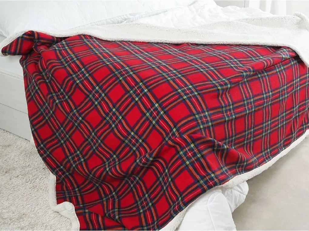 Patura din microplus imitatie de miel BUFFALO TARTAN rosie Dimensiune: 150 x 200 cm