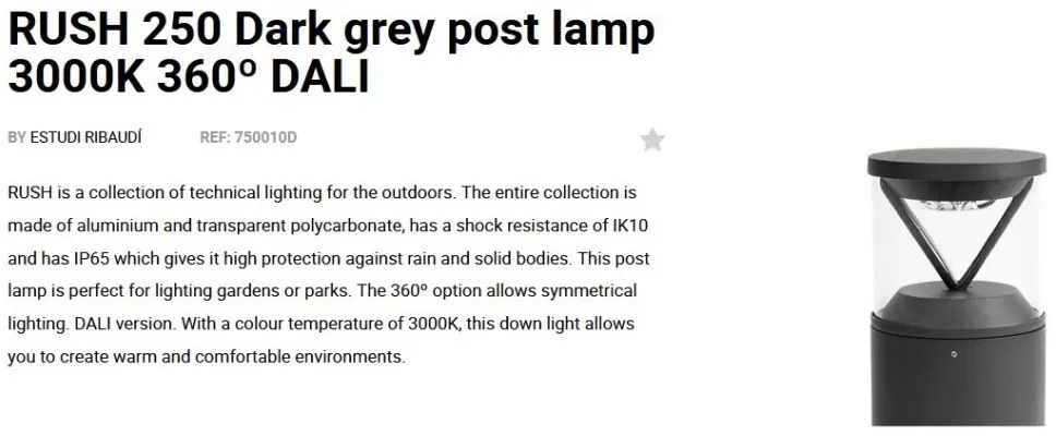 Mini Stalp LED iluminat exterior simetric 360º IP65 RUSH 25cm 3000K DALI