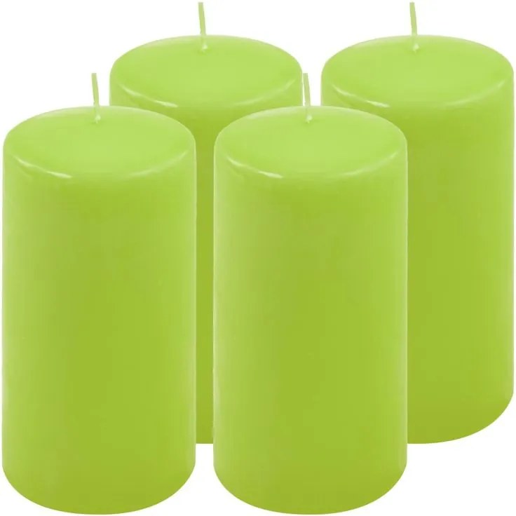 Set de lumânări pilon, 15 cm, Ø 7,5 cm, verde deschis, 4 buc