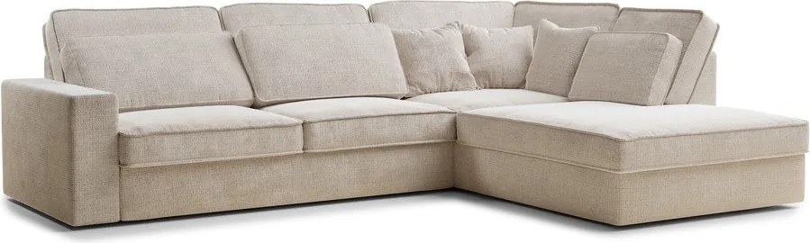 Colțar crem cu tapițerie din chenille (cu colț pe partea dreaptă/în formă de ”L”) Kirou – Maison de Rêve