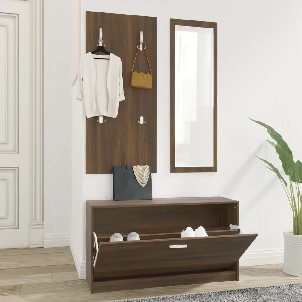 vidaXL Set pantofar 3 în 1, stejar maro, lemn prelucrat