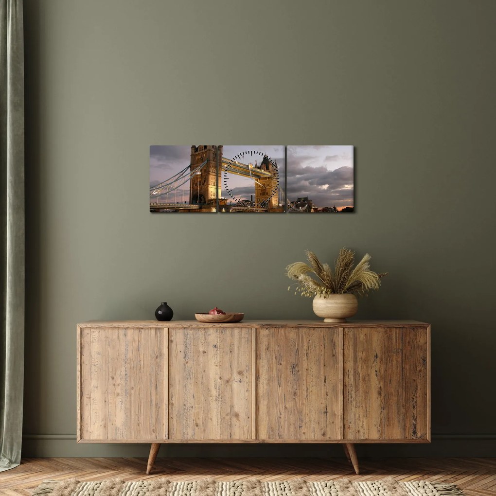 Tablou - Tower Bridge la noapte (cu ceas) (90x30 cm)