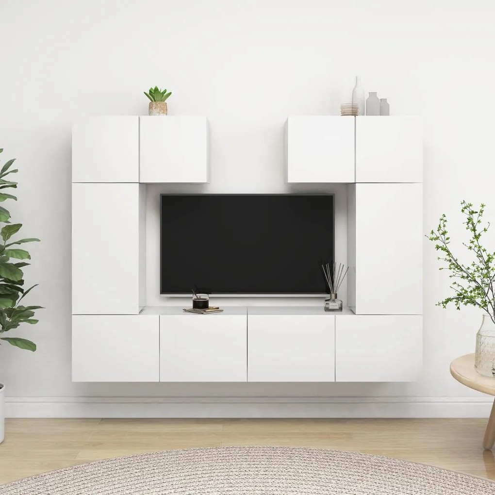 vidaXL Set dulapuri TV, 6 piese, alb, lemn prelucrat