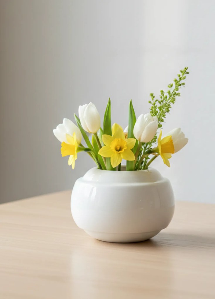 Vaza   Ghiveci Alb-Olive (20cm diametru, 14cm inaltime)