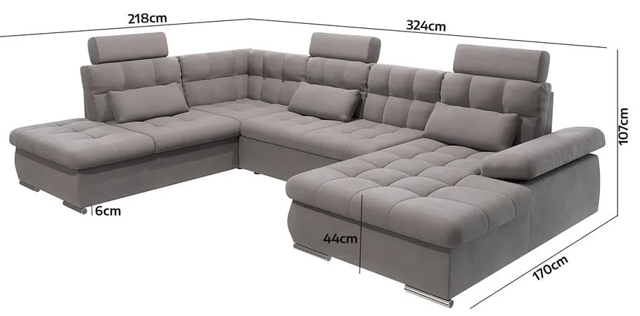 Colțar gri extensibil, cu spațiu de depozitare (cu colț pe partea stângă, în formă de "U") Merkur – Ropez