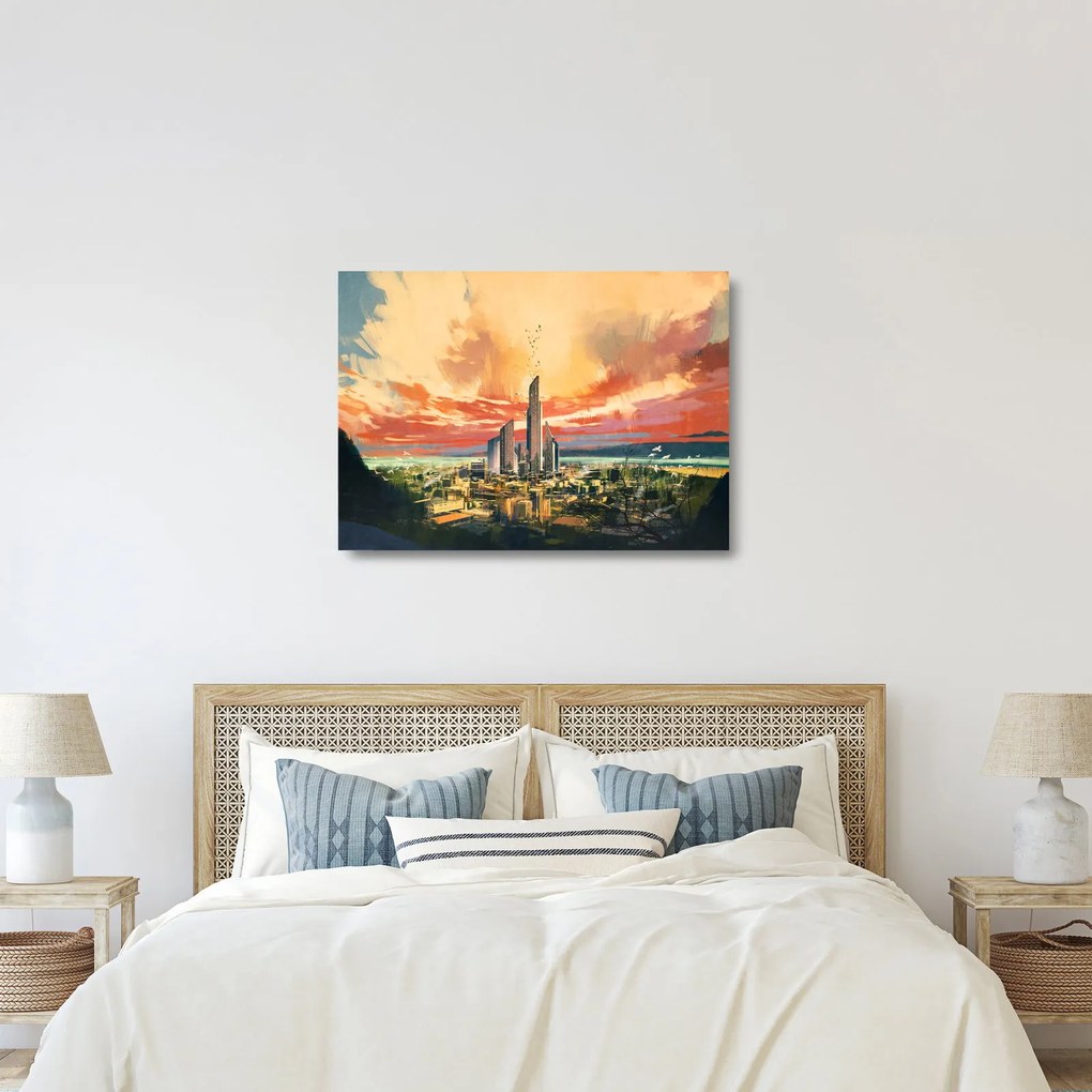 Tablou pe sticlă - Orașul pictat (70x50 cm)