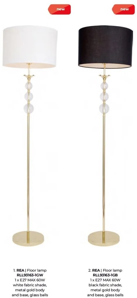 Lampadar design elegant REA negru/auriu