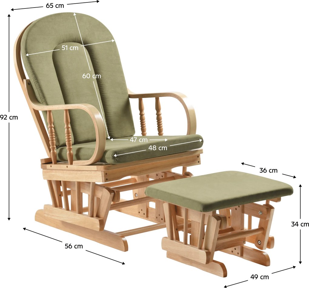 Scaun balansoar cu suport pentru picioare, natural/verde, DALBERT