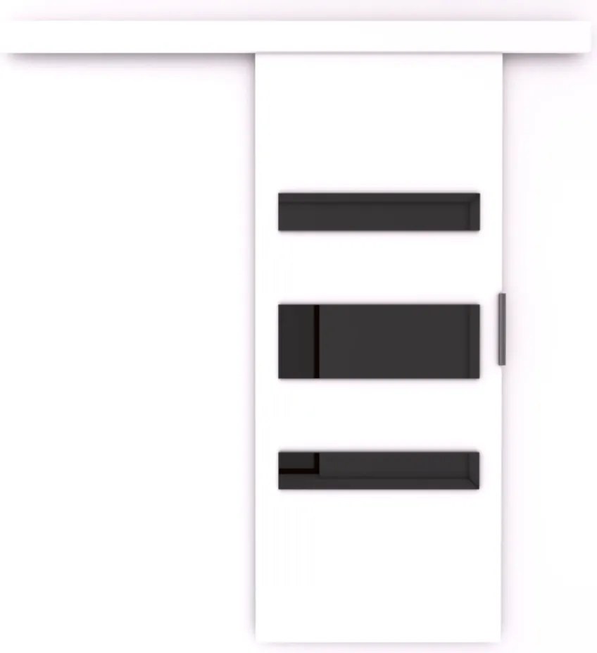 Usa glisanta Desio, ADRK Furniture (Latime: 86 cm, Culoare: Gri /Negru Lacobel)