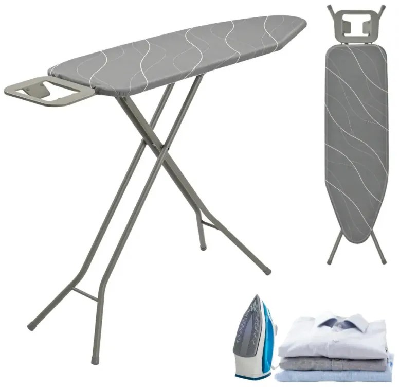Masă de călcat Kinghoff KH 1939, 114x35.5 cm, 7 poziții de reglare, Suport pentru fier de călcat, Gri