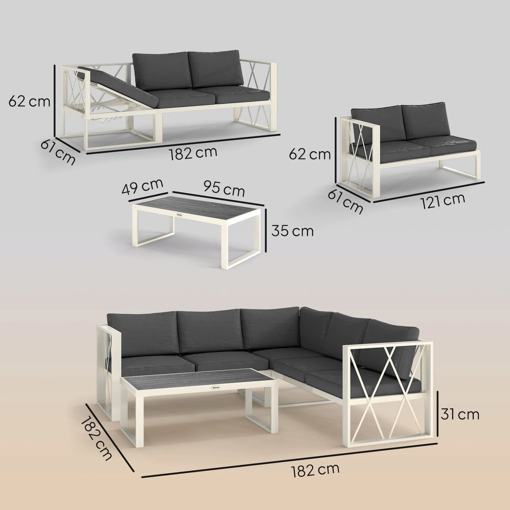 Outsunny Set Mobilier de Grădină din 4 Piese cu 2 Canapele, Fotoliu Reglabil și Măsuță de Cafea, 121x61x62 cm, Gri | Aosom Romania