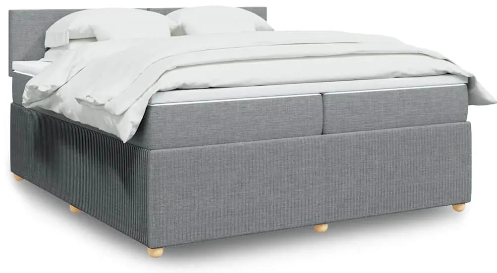vidaXL Pat box spring cu saltea, gri deschis, 200x200 cm, textil