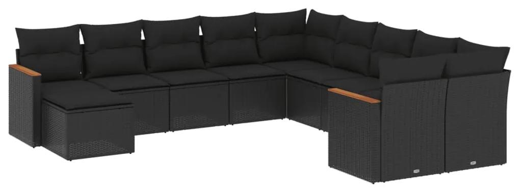 3258968 vidaXL Set canapele de grădină cu perne, 11 piese, negru, poliratan