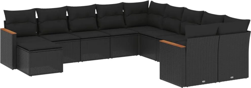 vidaXL Set canapele de grădină cu perne, 11 piese, negru, poliratan