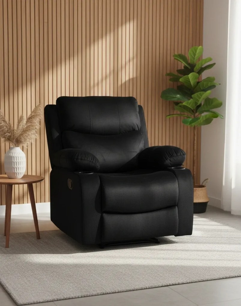 RESIGILAT- Fotoliu Masaj, Incalzire, rabatabil, sezut cu arcuri metalice, suport picioare extensibil, catifea, Negru