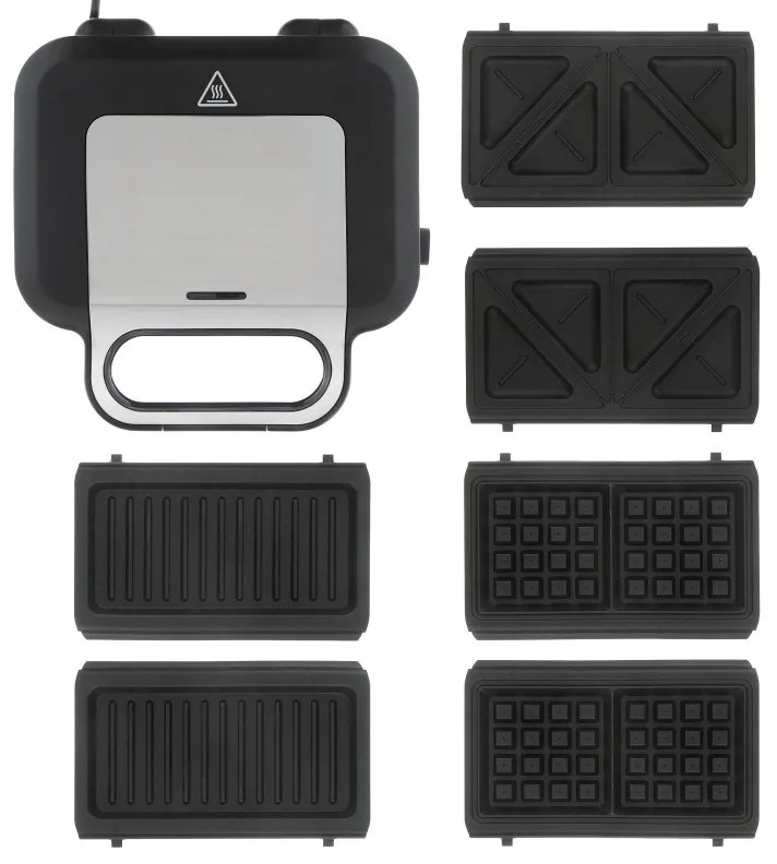 Aparat 3in1 sanwich maker, grofe, grill Russell Hobbs Creation 26810-56, 750 W, 3 placi detasabile, Otel inoxidabil, Negru