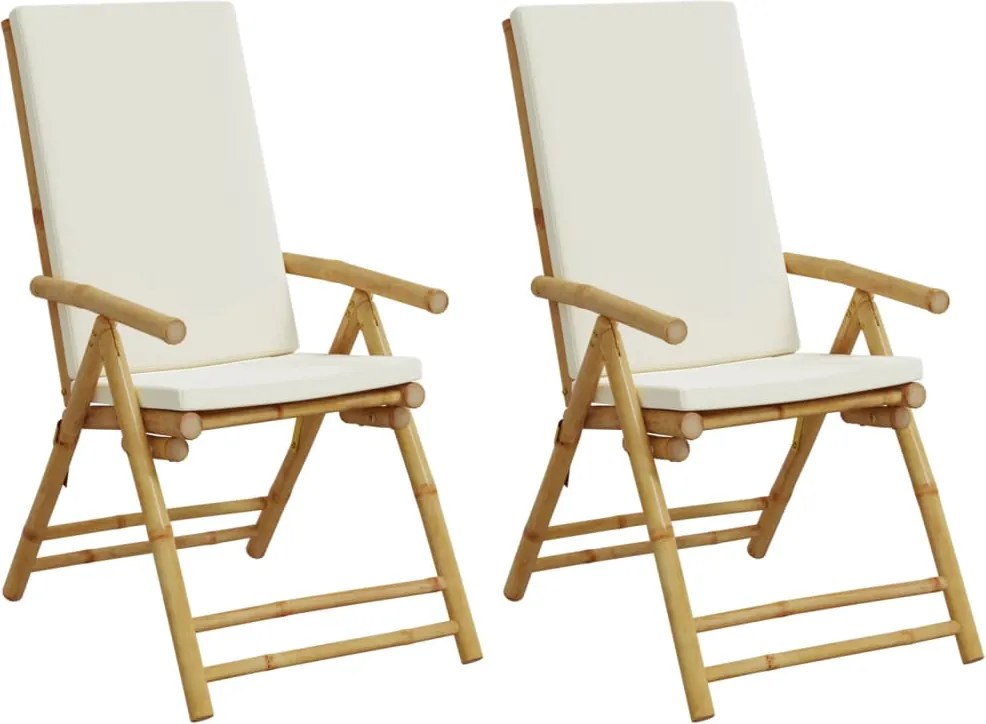 vidaXL Scaune de grădină pliabile rabatabile, cu perne, 2 buc., bambus