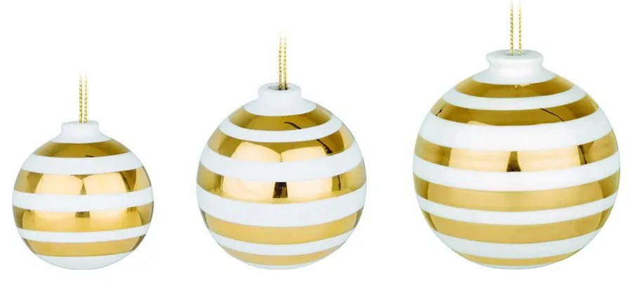 Set 3 globuri din ceramică cu detalii aurii pentru bradul de Crăciun Kähler Design Omaggio, alb