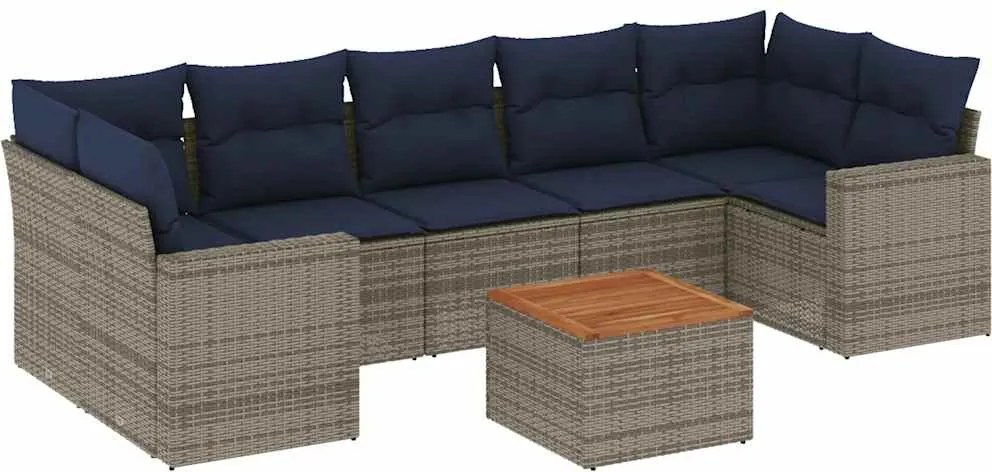 vidaXL Set canapele de grădină cu perne, 8 piese, gri, poliratan