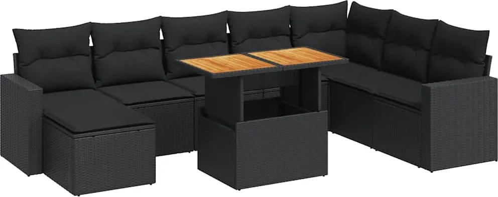 vidaXL Set mobilier de grădină cu perne, 9 piese, negru, poliratan