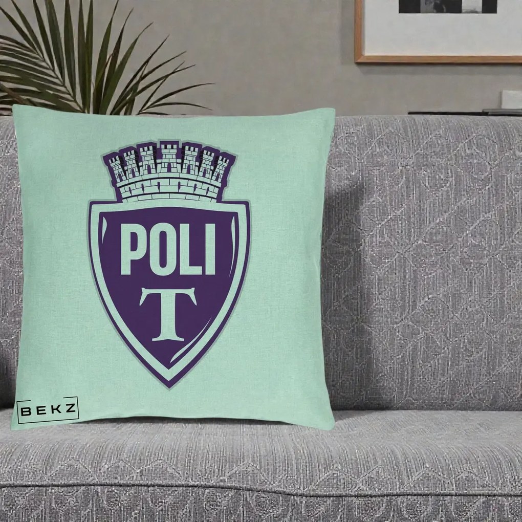 Perna Personalizata Poli Timisoara Fotbal, 40x40 cm, Verde Menta, Husa Detasabila, Perna Inclusa, BEKZ®