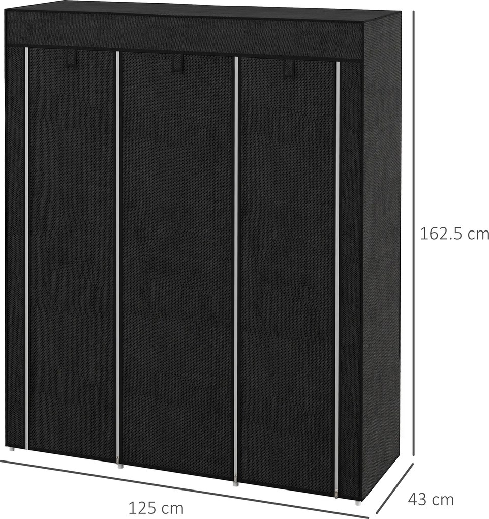 HOMCOM Dulap din Material Textil cu Bază Înălțată, 8 Rafturi și 2 Bare, 125x43x162.5 cm, Gri Închis | Aosom Romania