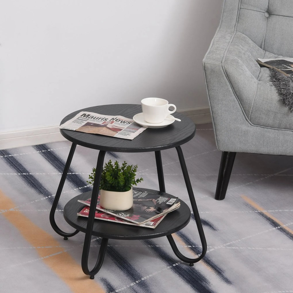 HOMCOM Masuta Rotunda, blat dublu, cadru din metal, pentru casa birou, negru, Φ50 x 46.5cm Rotunda blat metal negru