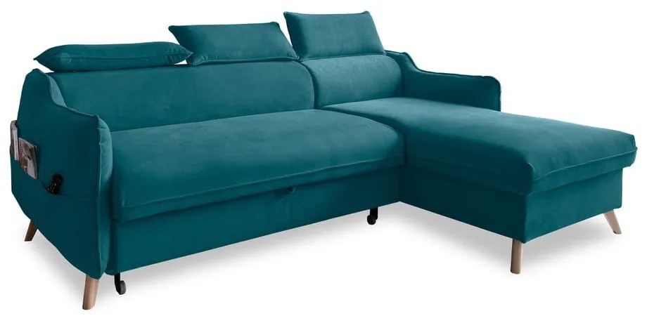 Colțar turcoaz extensibil cu tapițerie din catifea (cu colț pe partea dreaptă) Sweet Harmony – Miuform