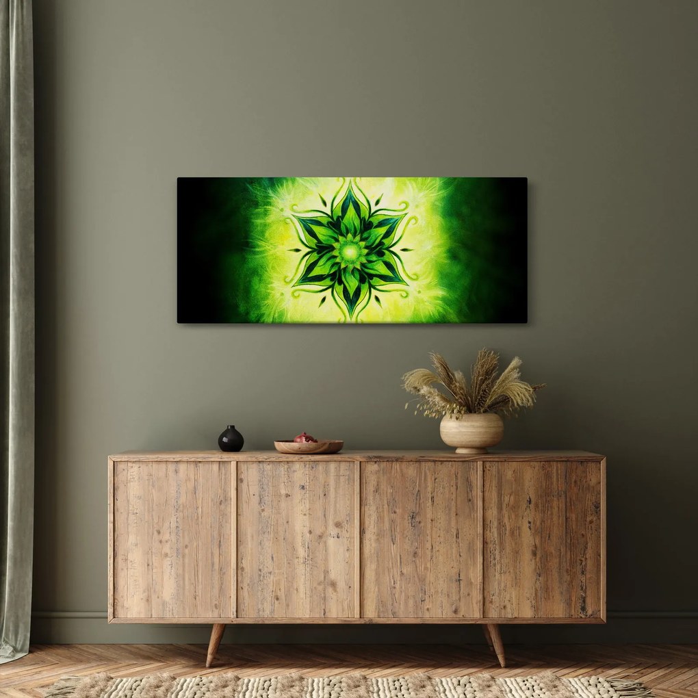 Tablou - Mandala de flori, fundal verde (120x50 cm)