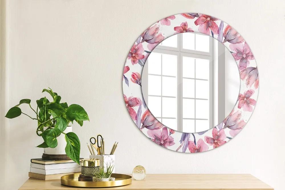 Oglinda rotunda rama cu imprimeu Flori de acuarelă