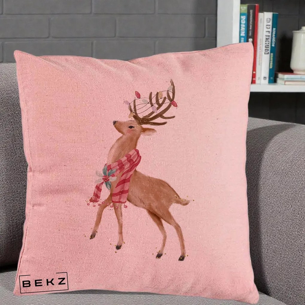 Perna Decorativa Renita cu Fular si Luminite, 40x40 cm, Roz, Husa Detasabila, Perna Inclusa, BEKZ®