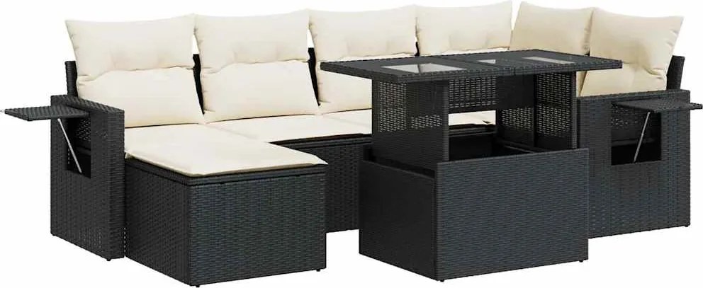 vidaXL Set canapele de grădină cu perne, 7 piese, negru, poliratan