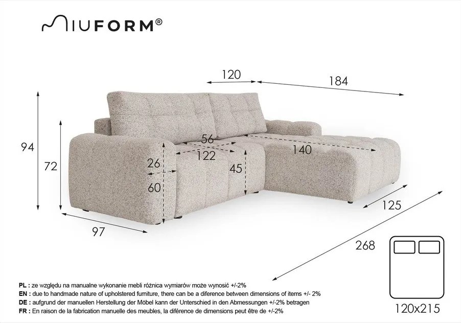 Colțar modular bej extensibil/cu spațiu de depozitare (cu colț pe partea dreaptă) Lulu – Miuform
