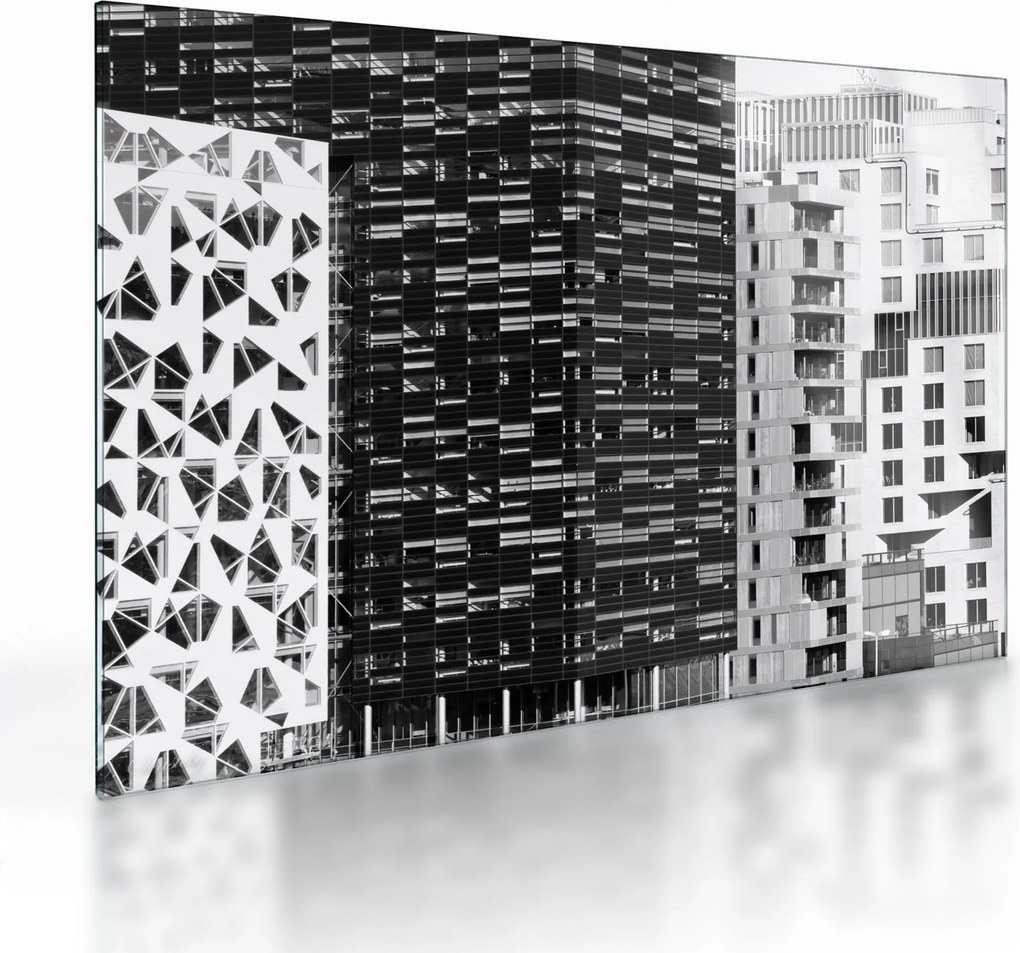 Tablou pe sticlă cu arhitectura alb neagră (70x50 cm)