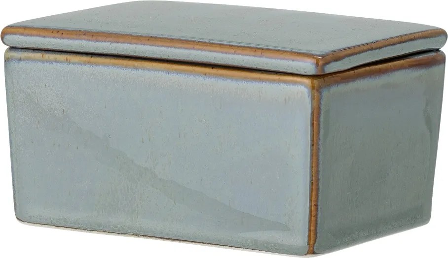 Untieră din ceramică verde cu finisaj artizanal și margine maro, cu capac, 7x13x9 cm, "Pixie"