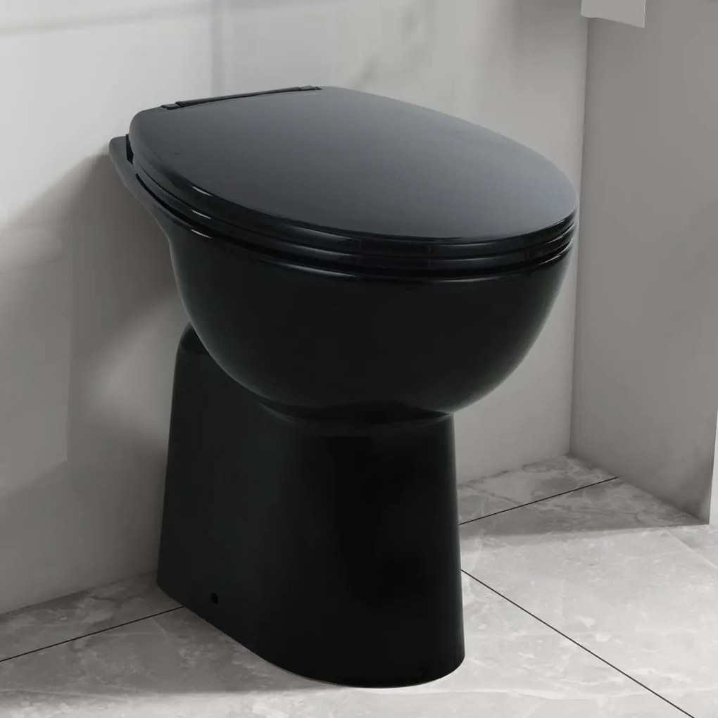 vidaXL Toaletă fără bord 7 cm înălțime suplimentară închidere ușoară ceramică neagră