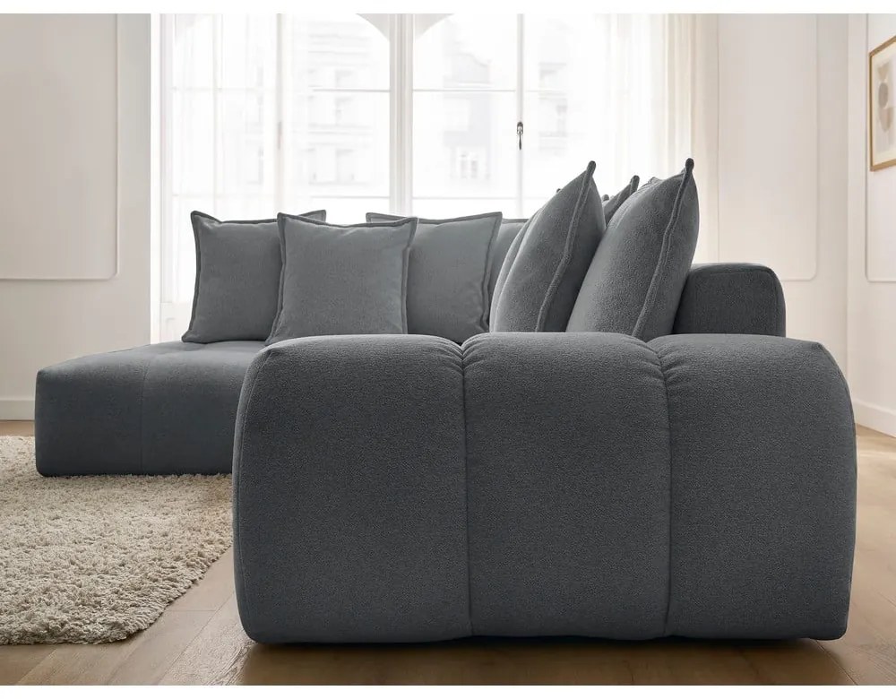 Colțar gri închis extensibil/cu spațiu de depozitare cu tapițerie din chenille (cu colț pe partea stângă/în formă de ”L”) Everest – Bobochic Paris