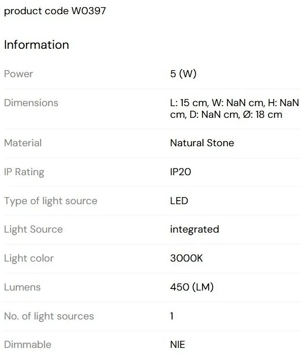 Aplica de perete LED, Natural Stone, Nuvia 5W