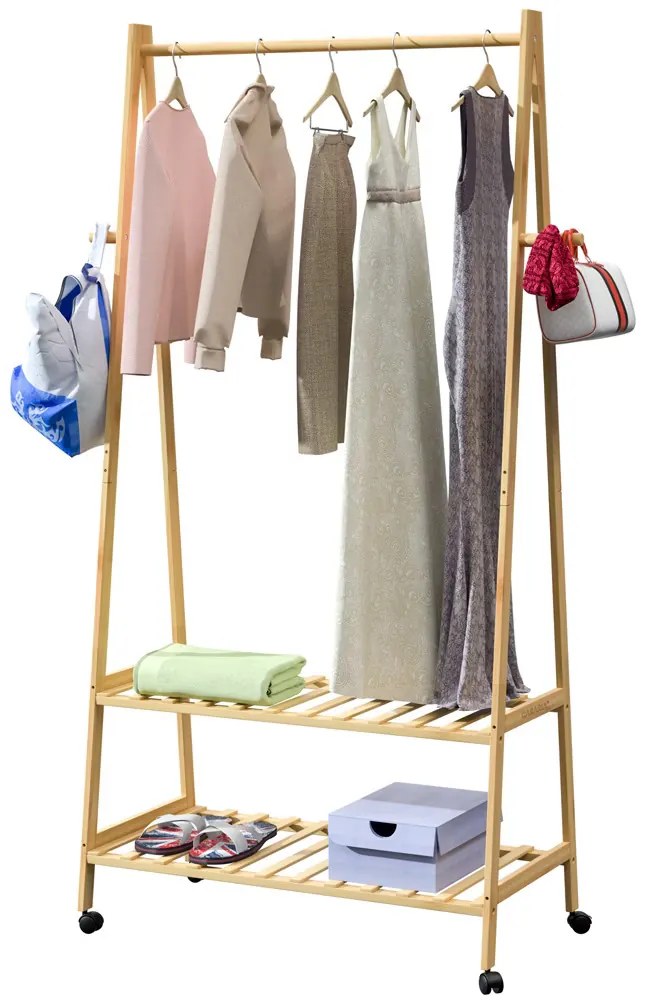 Deuba Suport pentru haine pe roți 155x70x45cm - bambus
