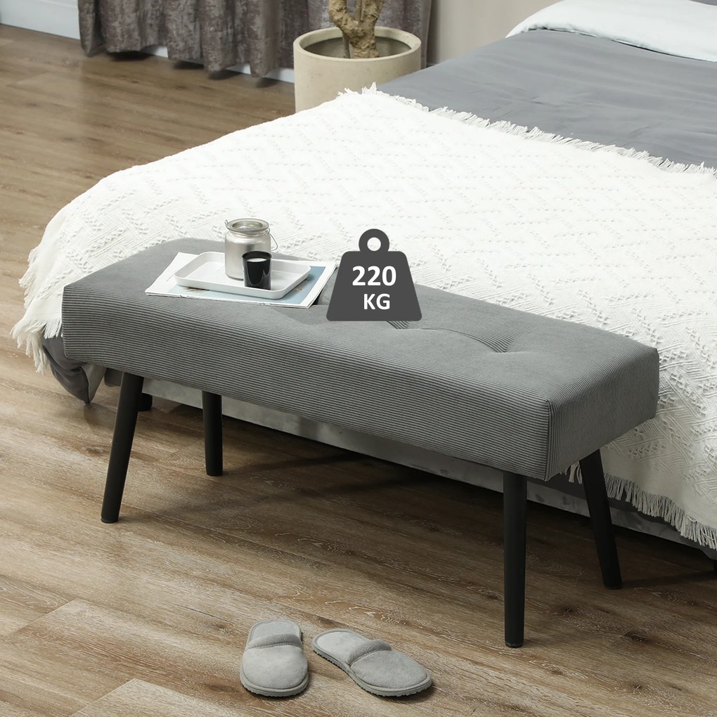 HOMCOM Bancă Tapițată din Catifea cu Șezut Căptușit și Picioare din Oțel, 100x36x45 cm, Gri | Aosom Romania