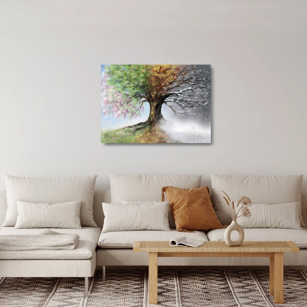 Tablou pe sticlă - Arborele celor patru anotimpuri (70x50 cm)
