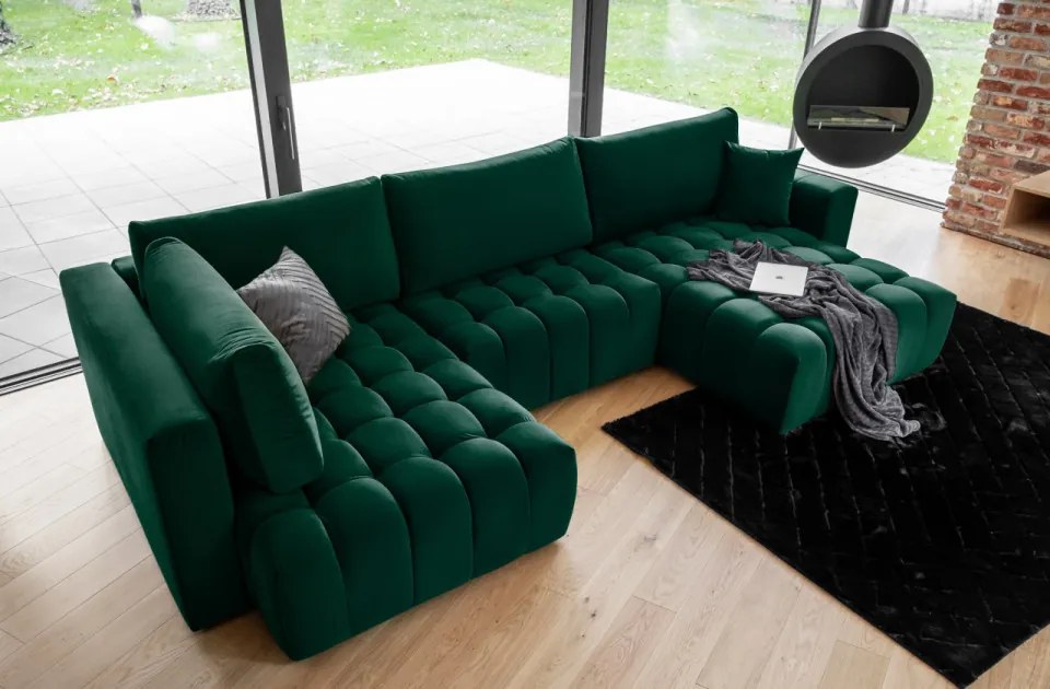 Canapea modulara tapitata, extensibila, cu spatiu pentru depozitare, 340x170x92 cm, Bonito R2, Eltap (Culoare: Verde - Lukso 35)