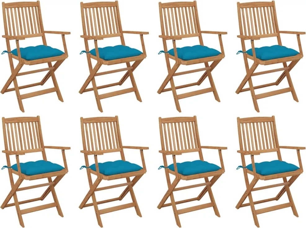 vidaXL Scaune pliabile de exterior cu perne, 8 buc., lemn masiv acacia
