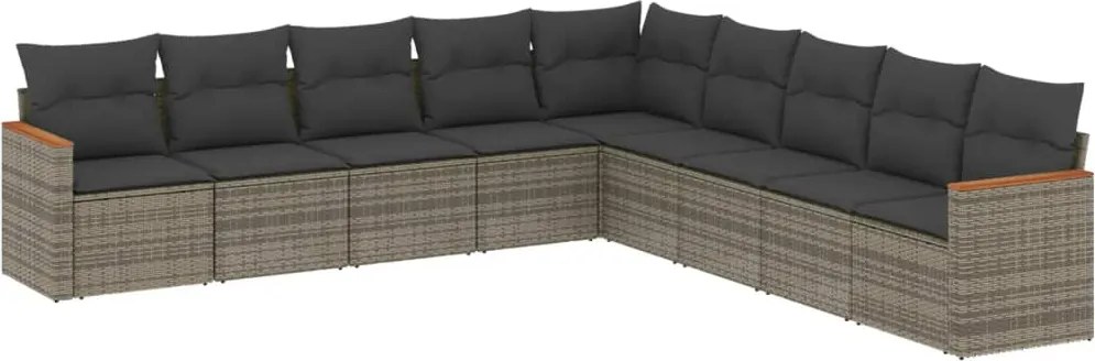 vidaXL Set canapele de grădină, 9 piese, cu perne, gri, poliratan