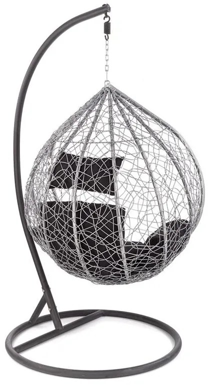 Fotoliu suspendat Eggy ratan gri/negru - H195 cm