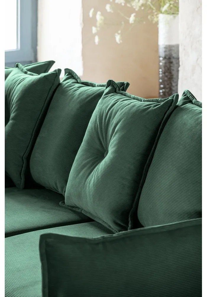 Colțar verde extensibil cu tapițerie din catifea reiată (colț stânga/în formă de "U") Lazy Lukka – Miuform