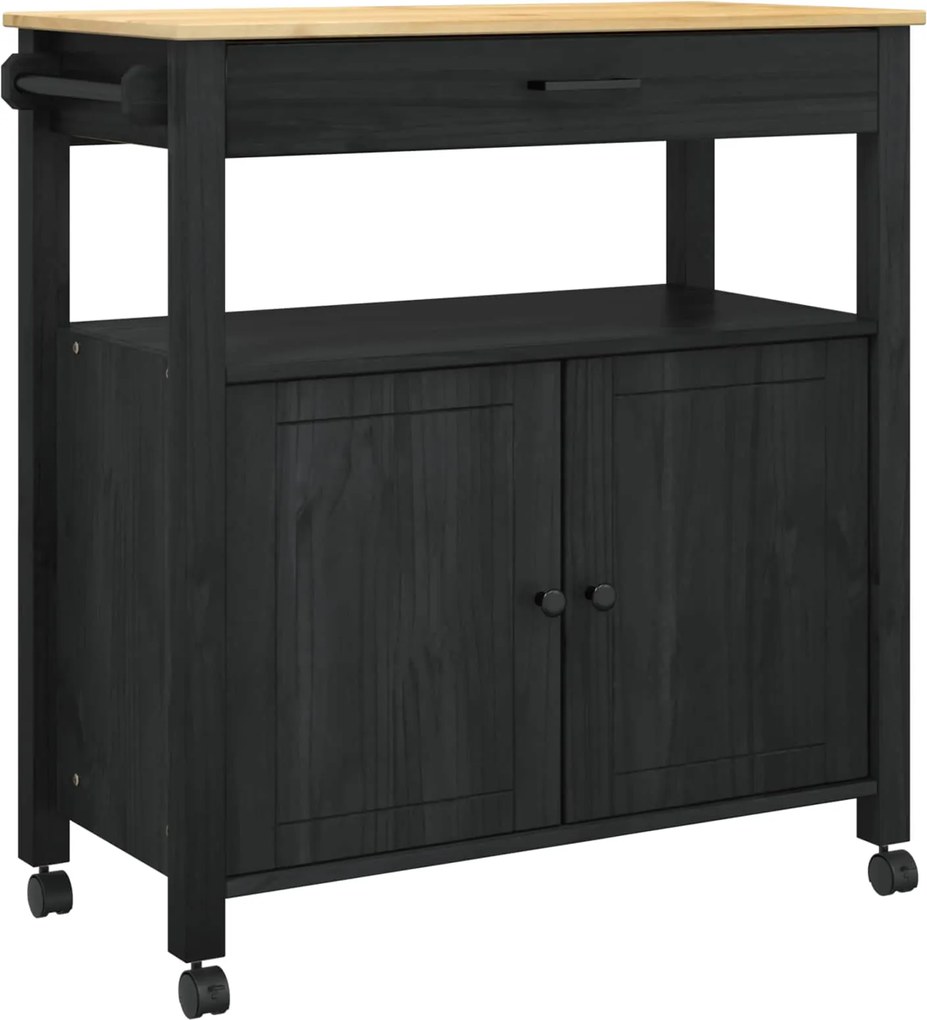 vidaXL Troler de Bucătărie MONZA Negru 84 x 40 x 88,5 cm