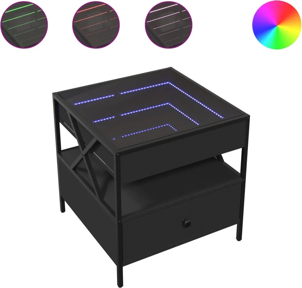 vidaXL Măsuță de cafea cu LED infinity, negru, 50x50x51 cm